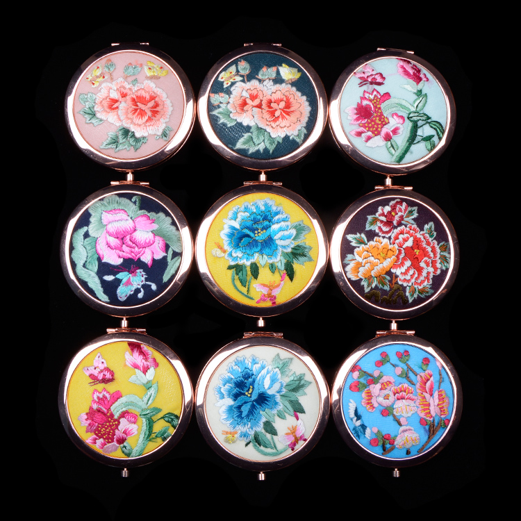 同安化妆随身镜精品出国送礼刺绣中国风古风摄影 手绣镜子